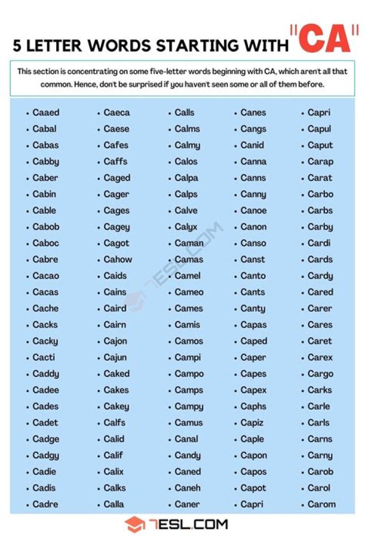 5 letter words starting with CA and ending in SE