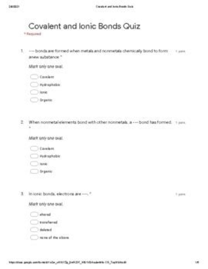Covalent Bonds Quiz