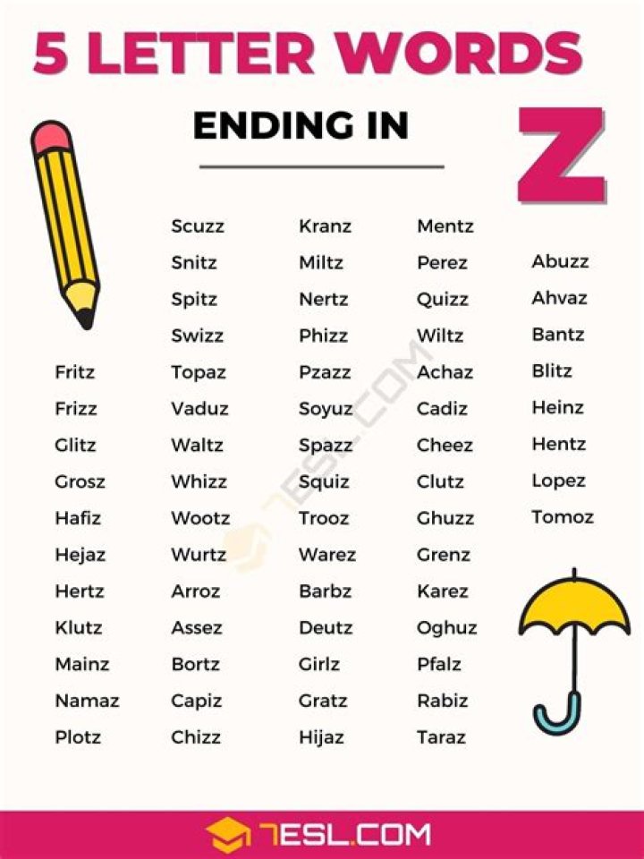 List of 2 Letter Words Ending With 'z'