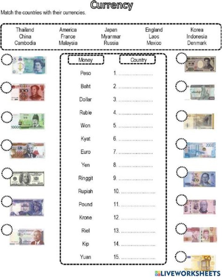 Money match the currencies with the country Quiz