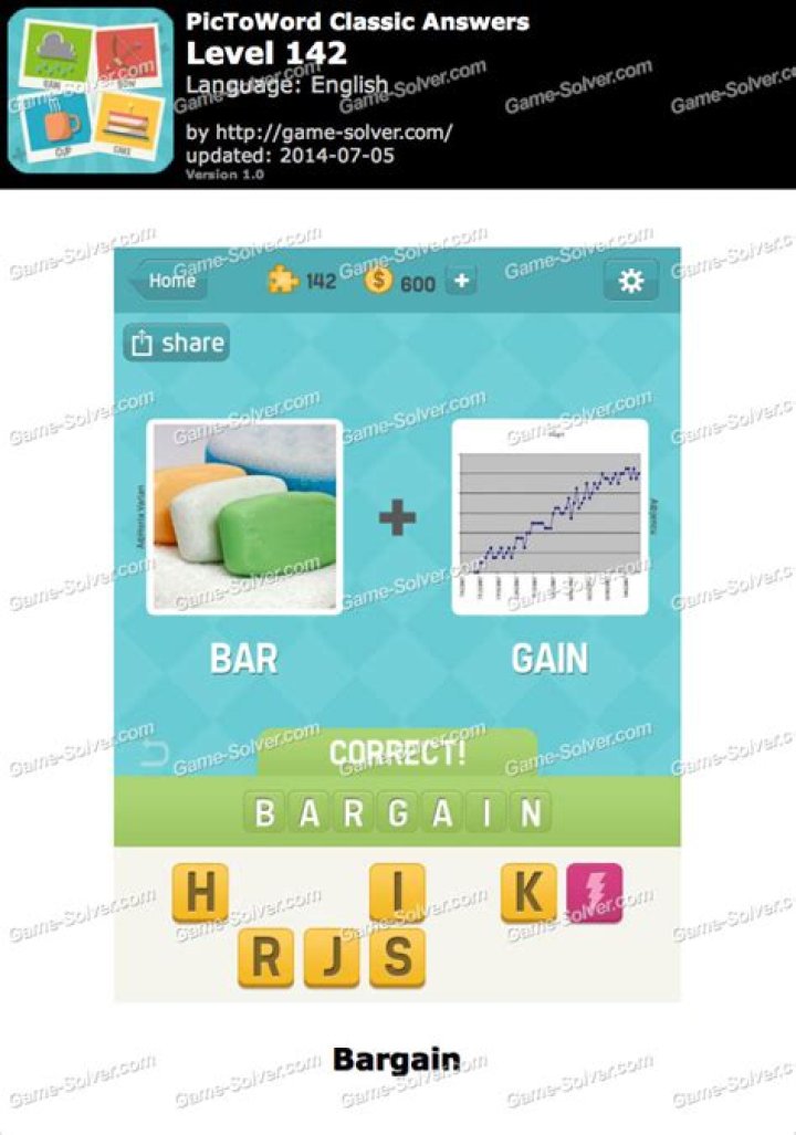 PicToWord Classic Level 142 • Game Solver