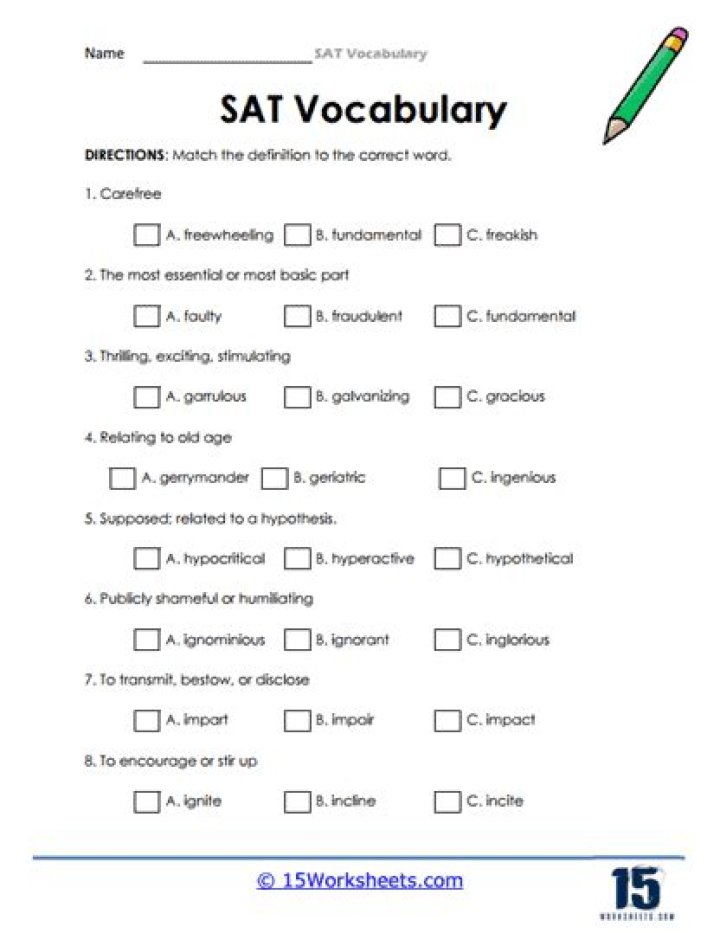 Vocabulary Words ACT SAT Test 1 Quiz