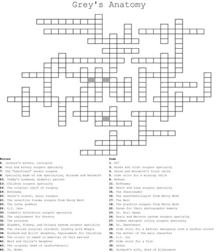 Williams of Greys Anatomy crossword clue answer