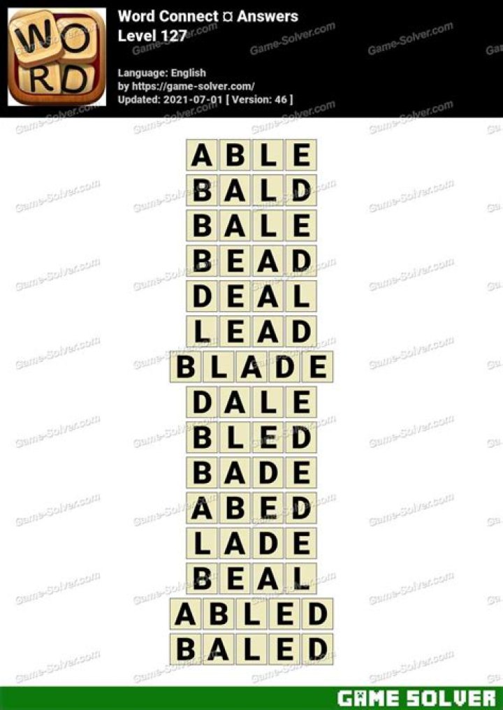 Word Connect Level 127 Answers • Game Solver