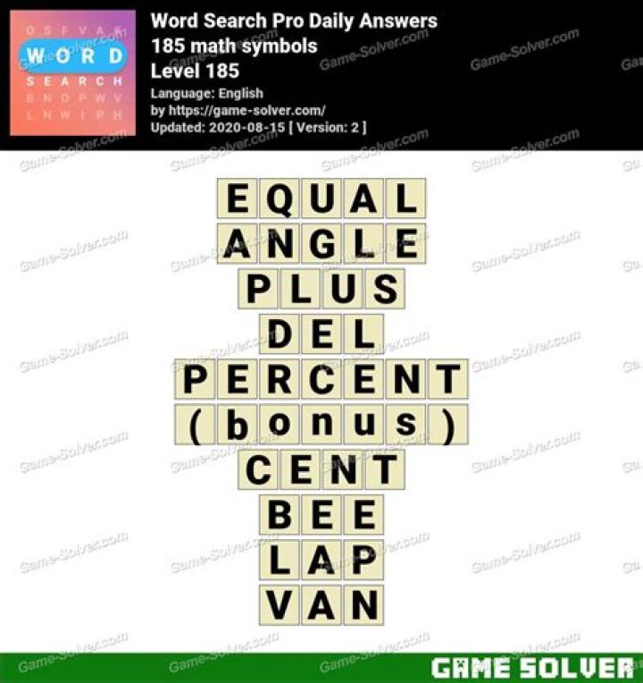 Word Search Pro 185 math symbols Answers • Game Solver