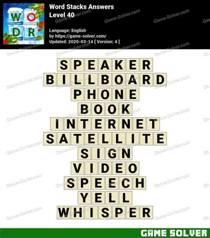 Word Stacks Level 40 Answers • Game Solver