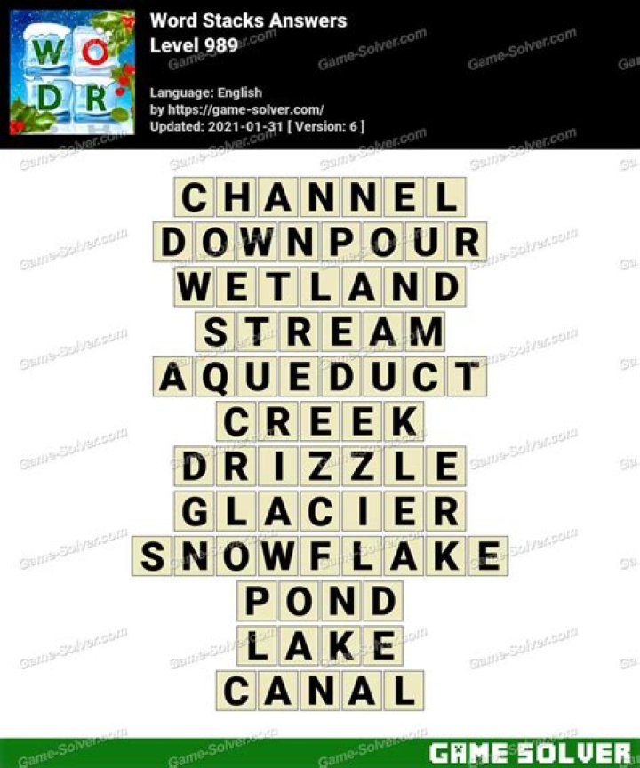 Word Stacks Level 989 Answers • Game Solver